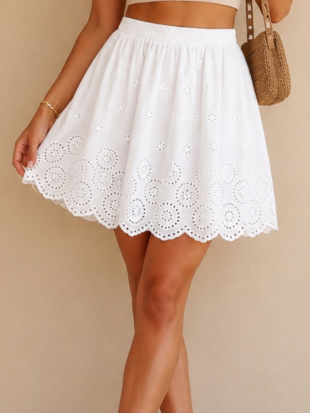 Copper Key White Eyelet Mini Skirt